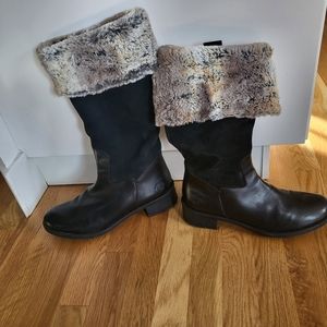 Santana Canada leather, suede, and fur boots.